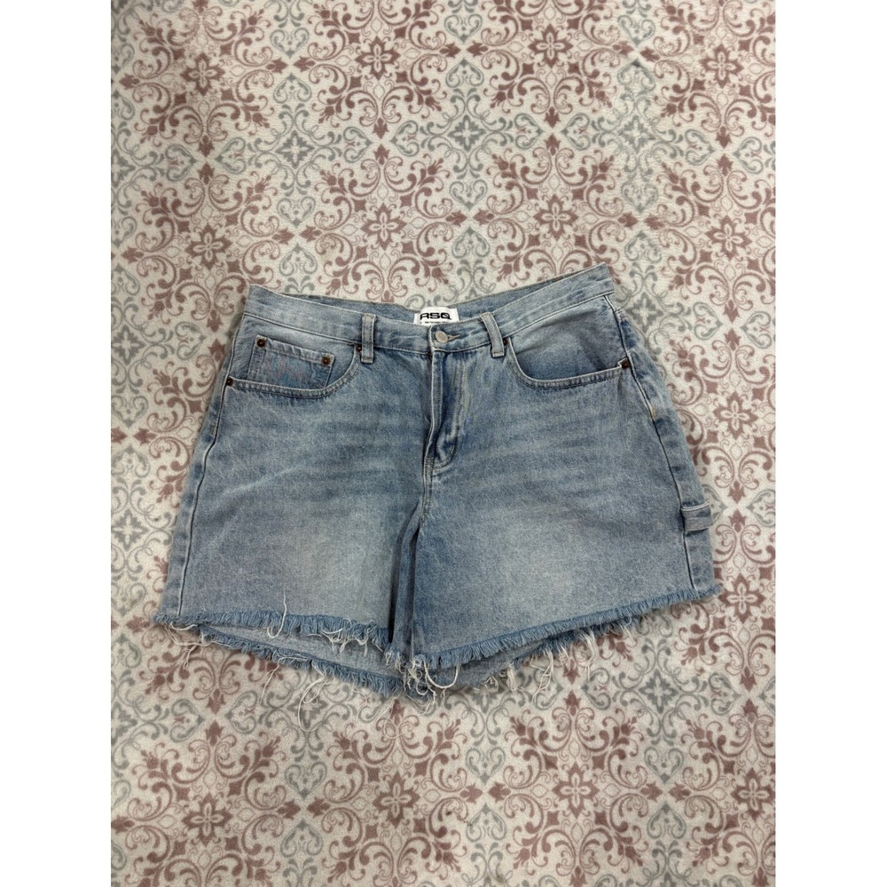 RSQ Low Rise Baggy Carpenter Denim Shorts Light Wash Frayed Hem Size 31